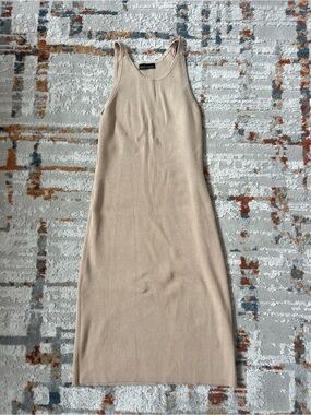 Moda International Ribbed Tank Midi Dress - Beige